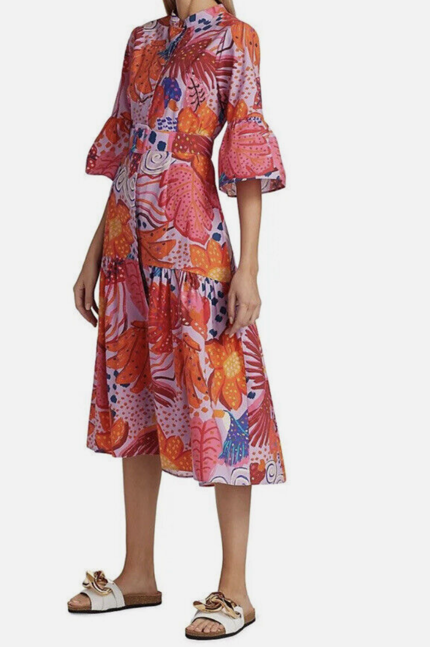 Farm Rio Botanical Print Belted Midi Dress size M