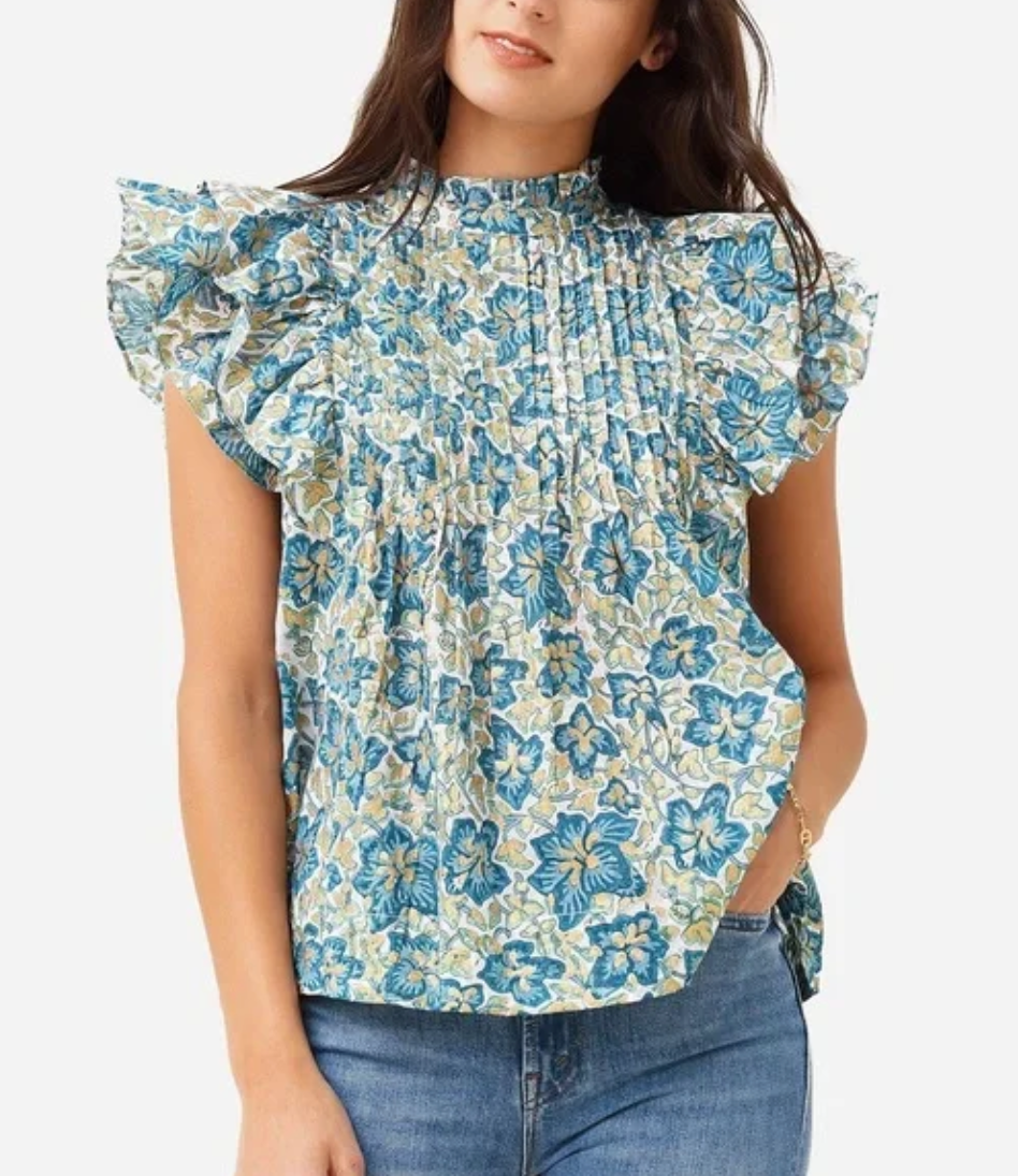 Oliphant Pintuck Ruffle Top size L