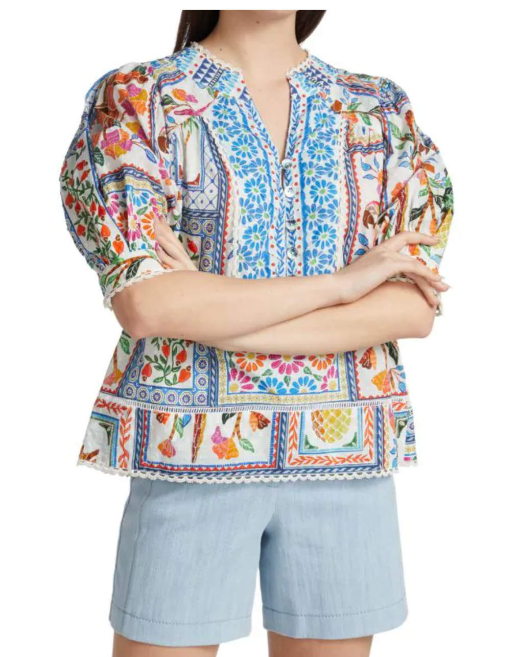 Farm Rio Tropical Tiles Blouse size XL