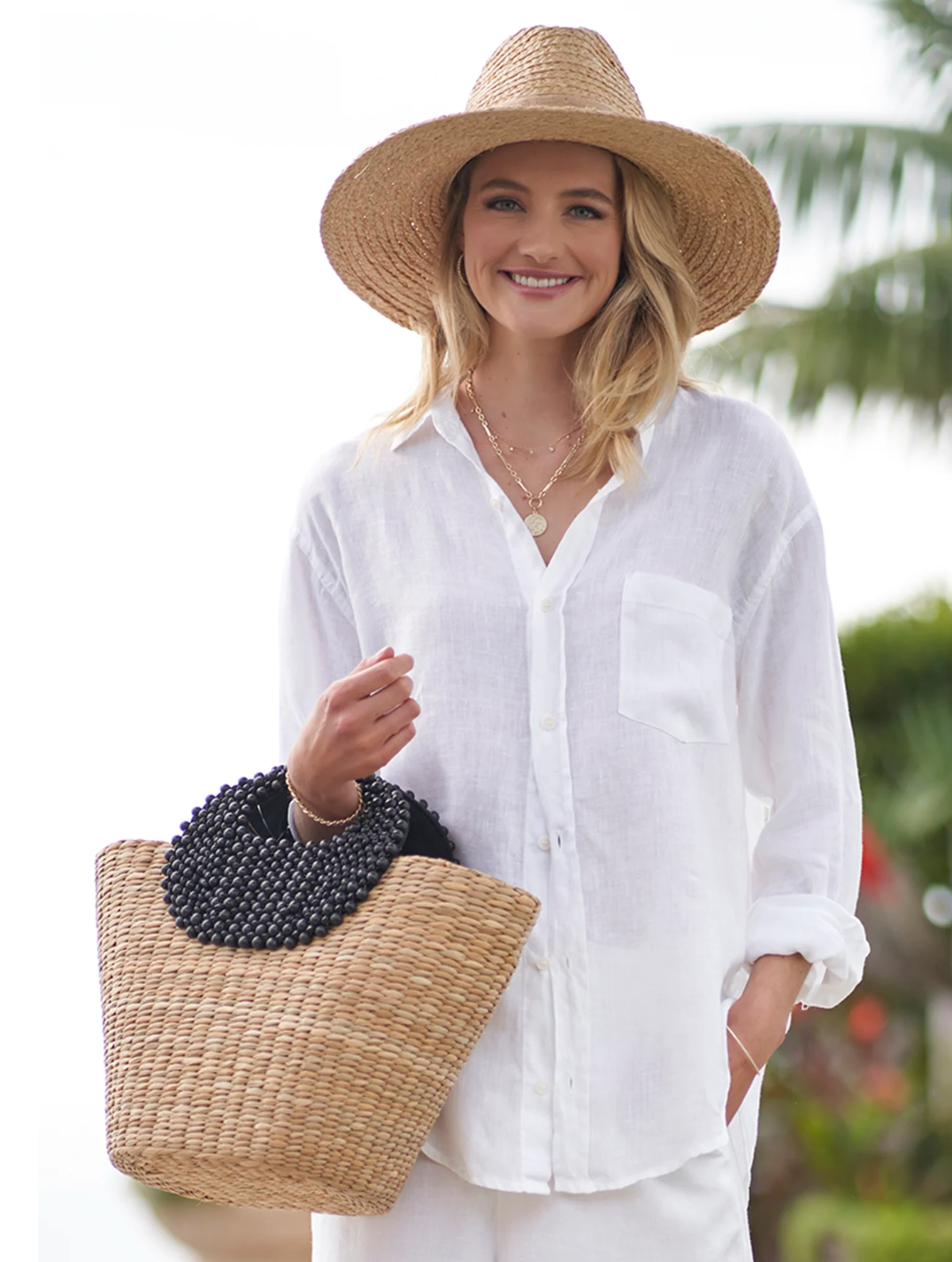ARANAZ Pebble Raffia Tote