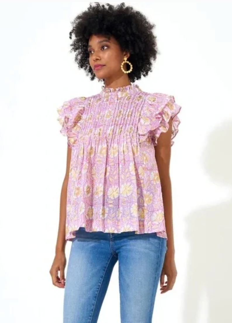 Oliphant Pintuck Ruffle Top size S