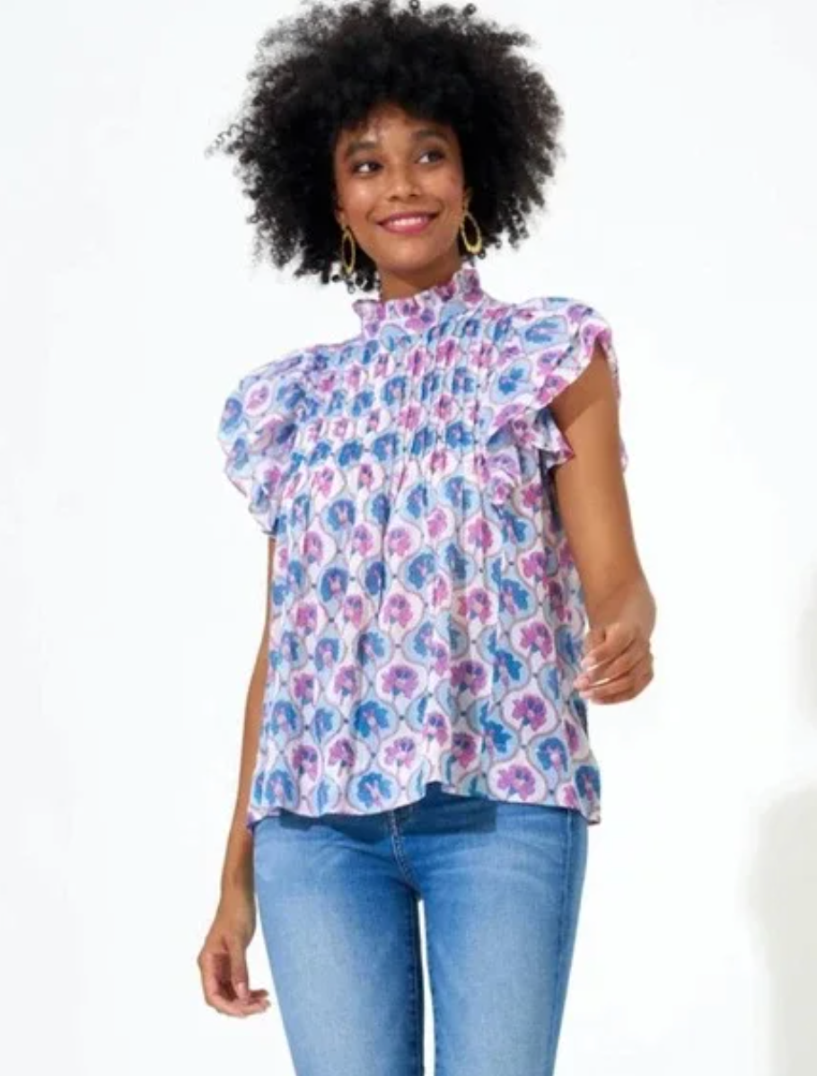 Oliphant Pintuck Ruffle Top size M