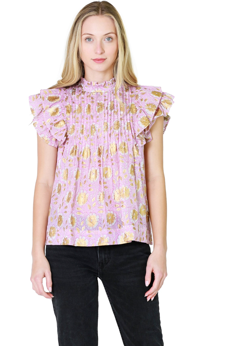 Oliphant Pintuck Ruffle Top size M
