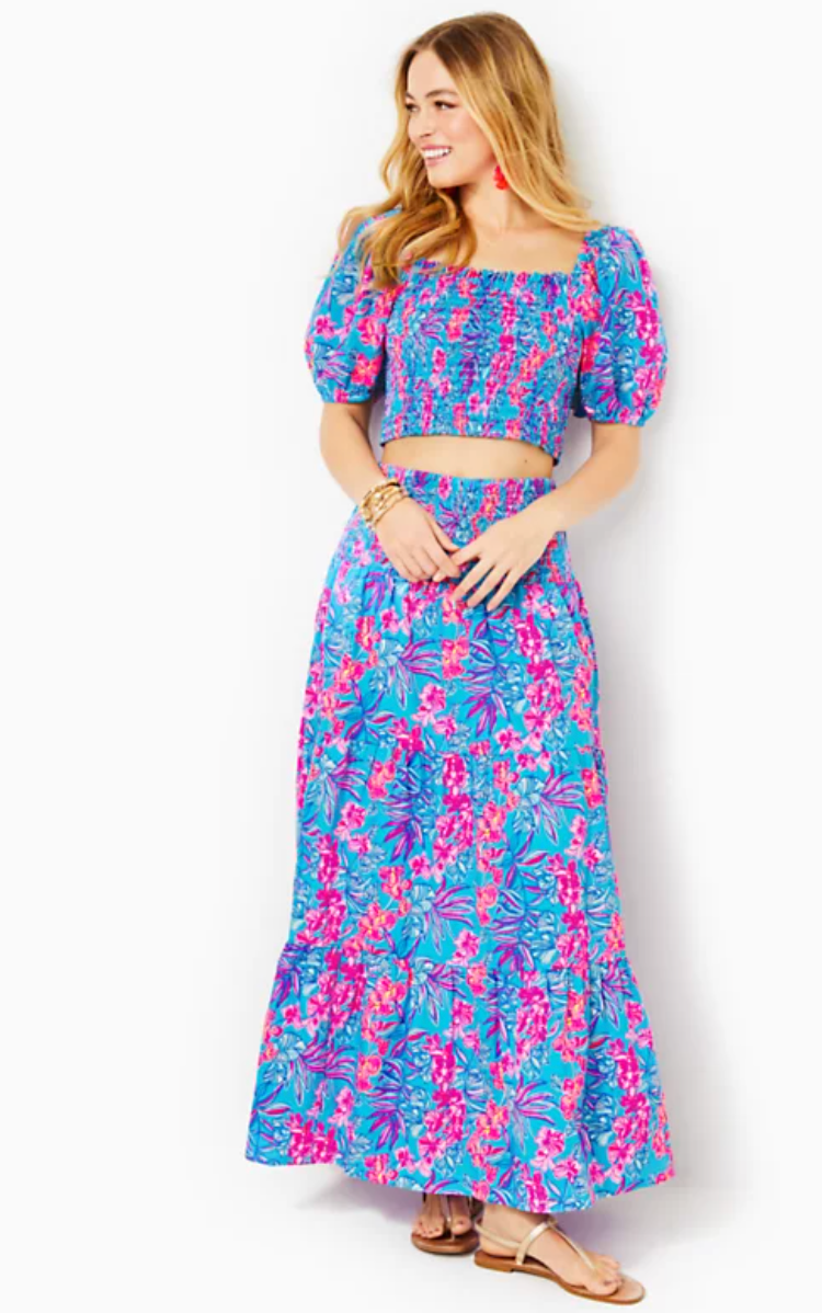 Lilly Pulitzer Aston Maxi Set Cumulus Blue Orchid Oasis size S
