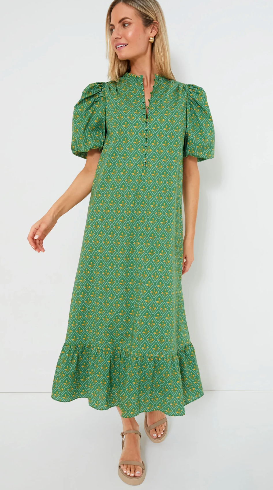 Hyacinth House Green Diamond Floral Mimi Midi Dress size XXL