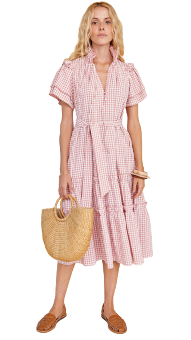 Hunter Bell Pink Gingham Matthews Midi Dress size S