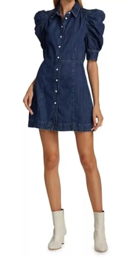 FRAME Puff Sleeve Denim Mini Dress size M