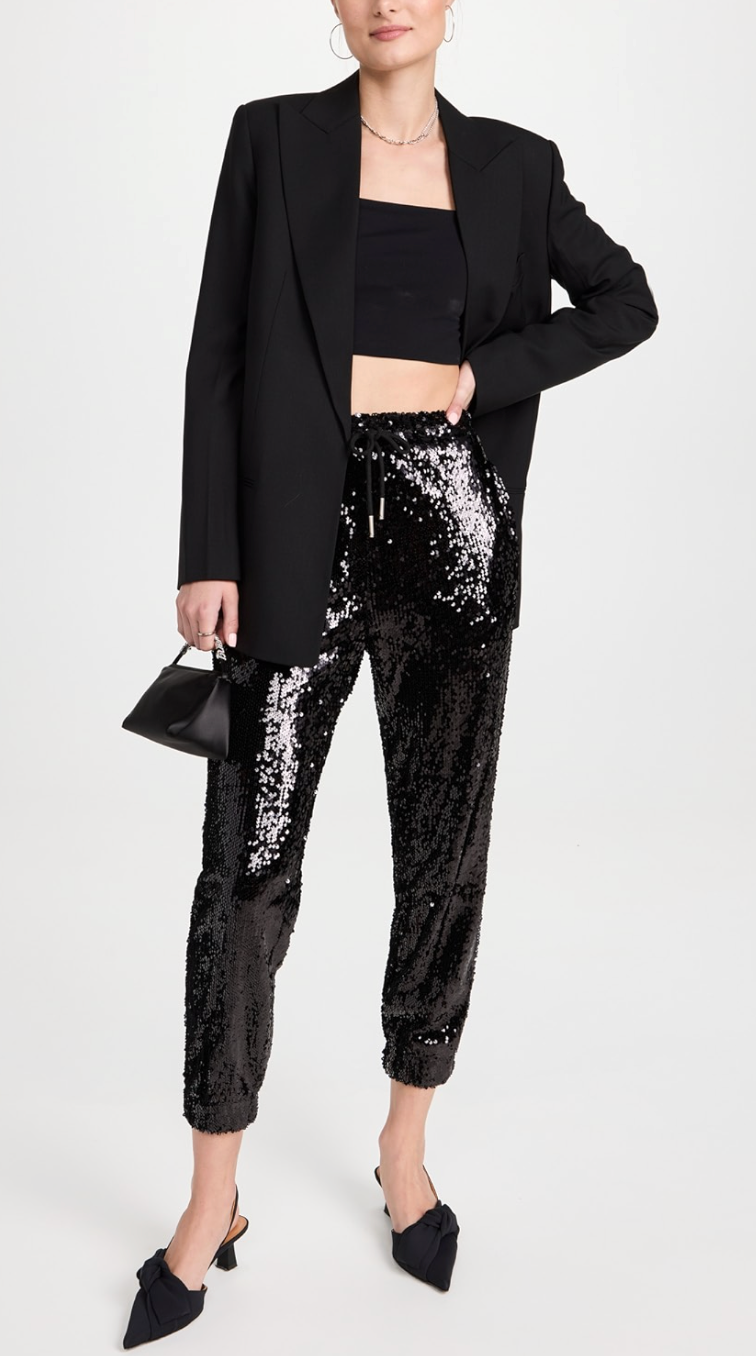 English Factory Black Sequin Joggers size XS