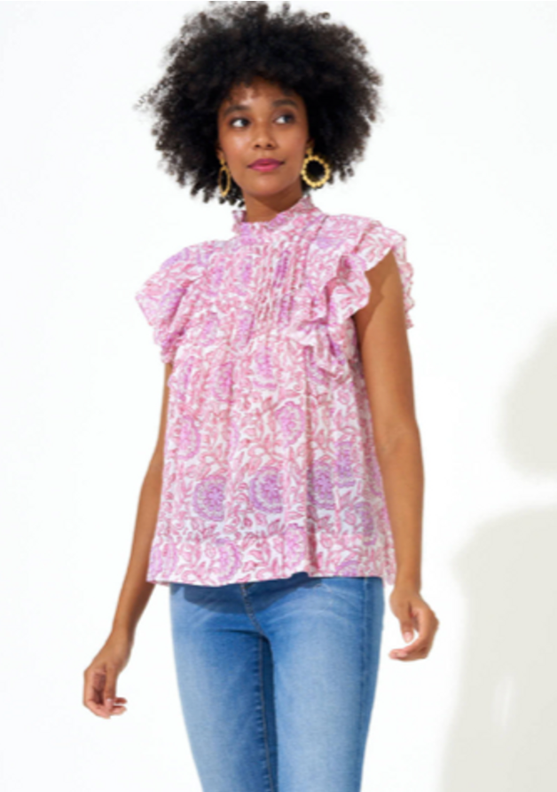 Oliphant Pintuck Ruffle Top size XXS
