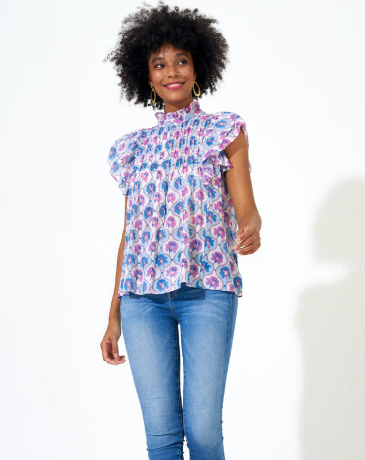 Oliphant Pintuck Ruffle Top size L