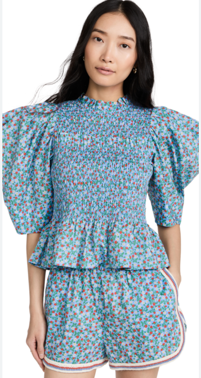 Sea New York Lilly Print Puff Sleeve Smocked Top size XS