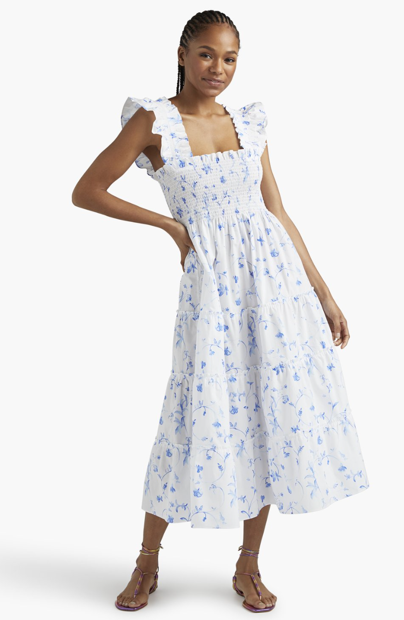 Hill House Ellie Nap Dress Blue Botanical size S