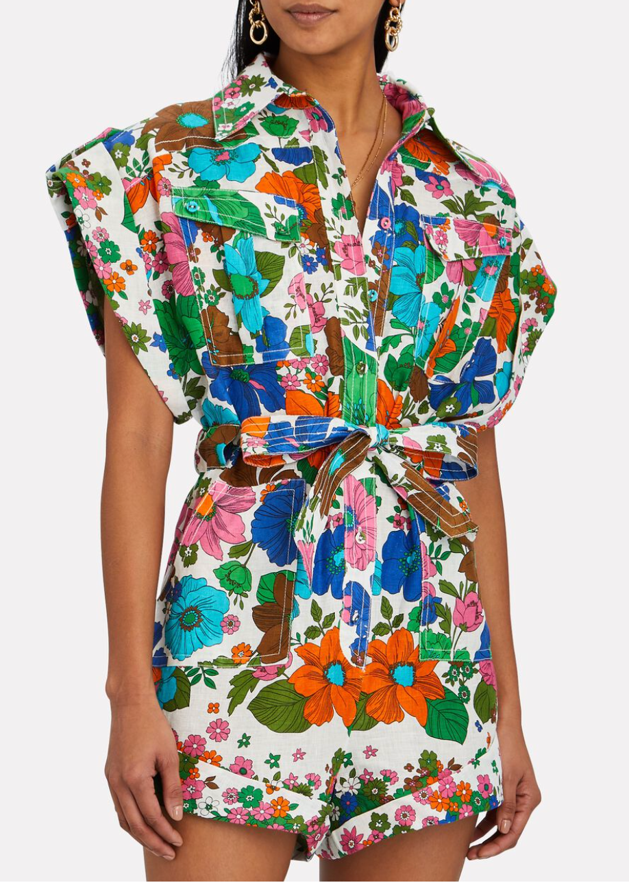 ZIMMERMANN Floral Riders Linen Playsuit size US 10