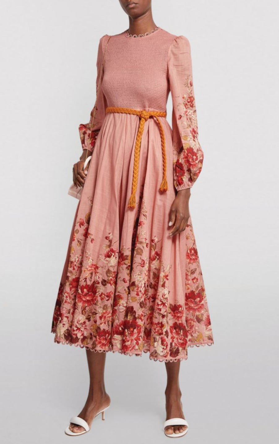 ZIMMERMANN Musk Floral Cassia Floral-Print Linen Cotton Midi Dress size 6