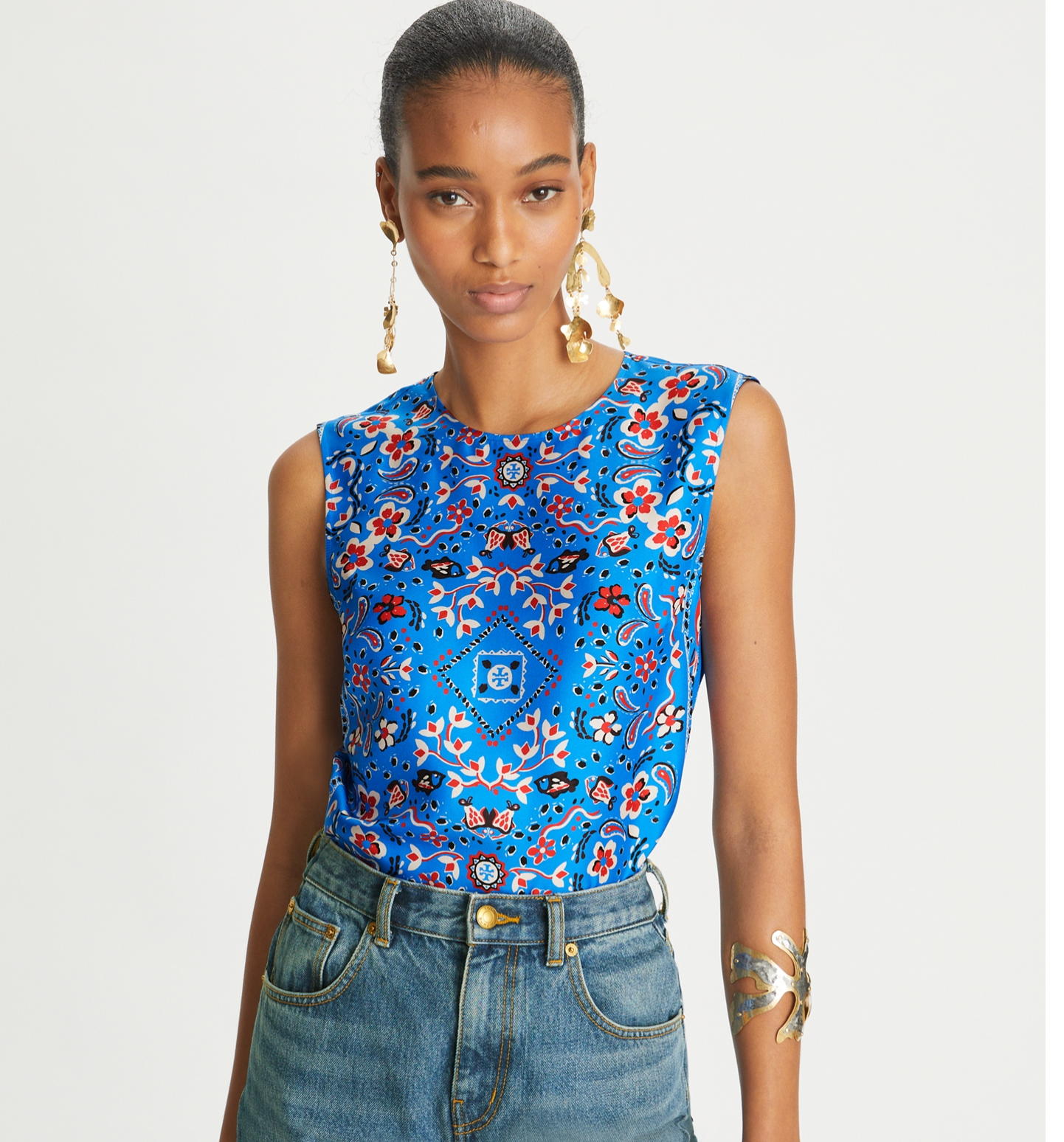Tory Burch Printed Silk Shell Top size 14