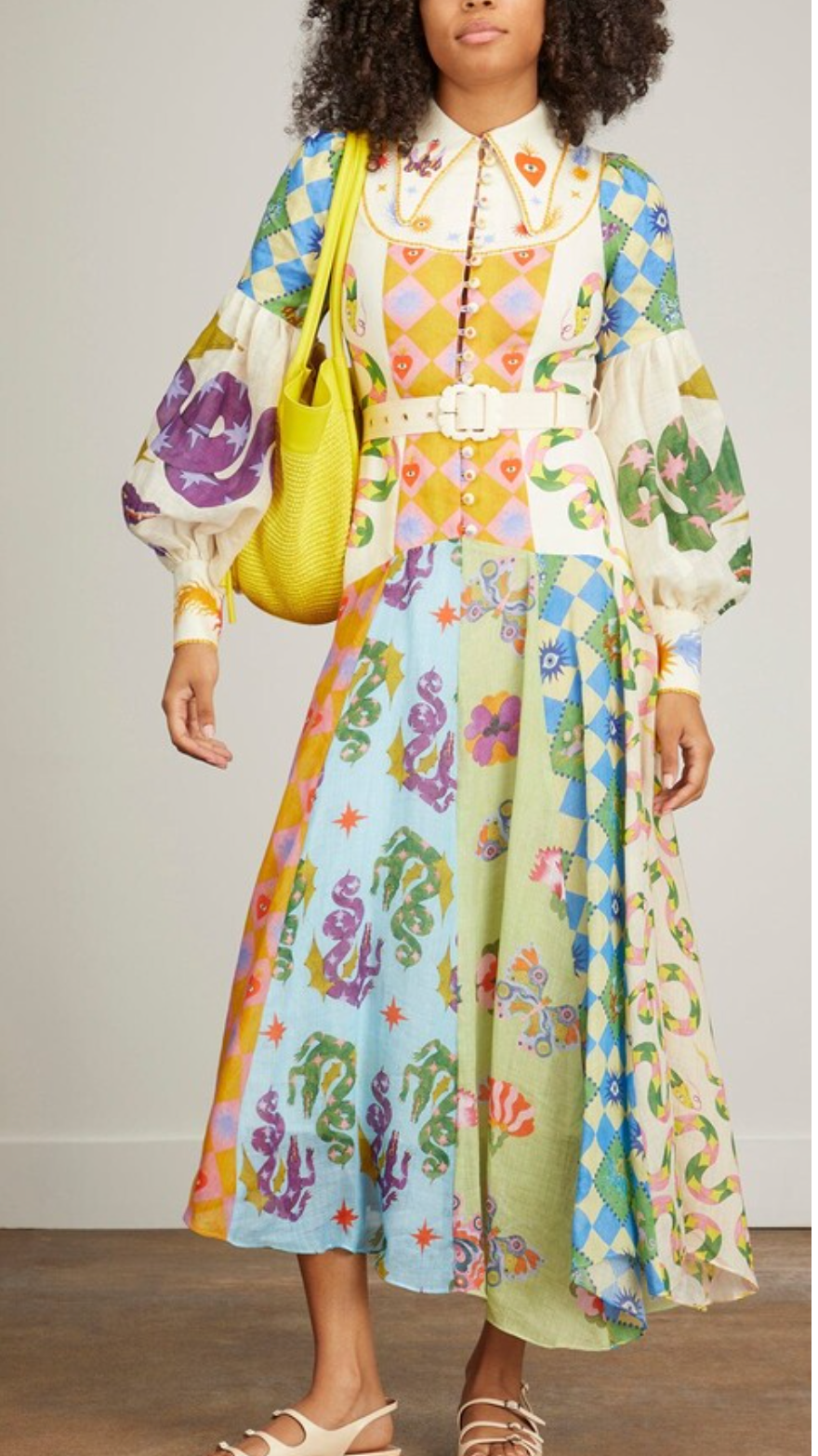 ALEMAIS Lou Balloon Sleeve Shirt Dress in Multi size 6 US