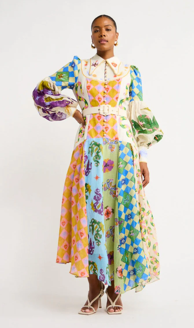 ALEMAIS Lou Balloon Sleeve Shirt Dress in Multi size 6 US