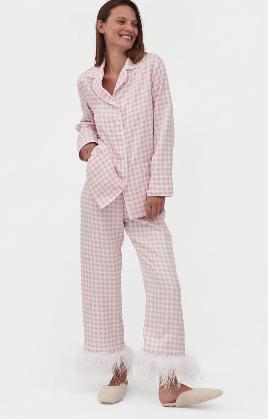 SLEEPER Pink Gingham Feather Pajamas size S