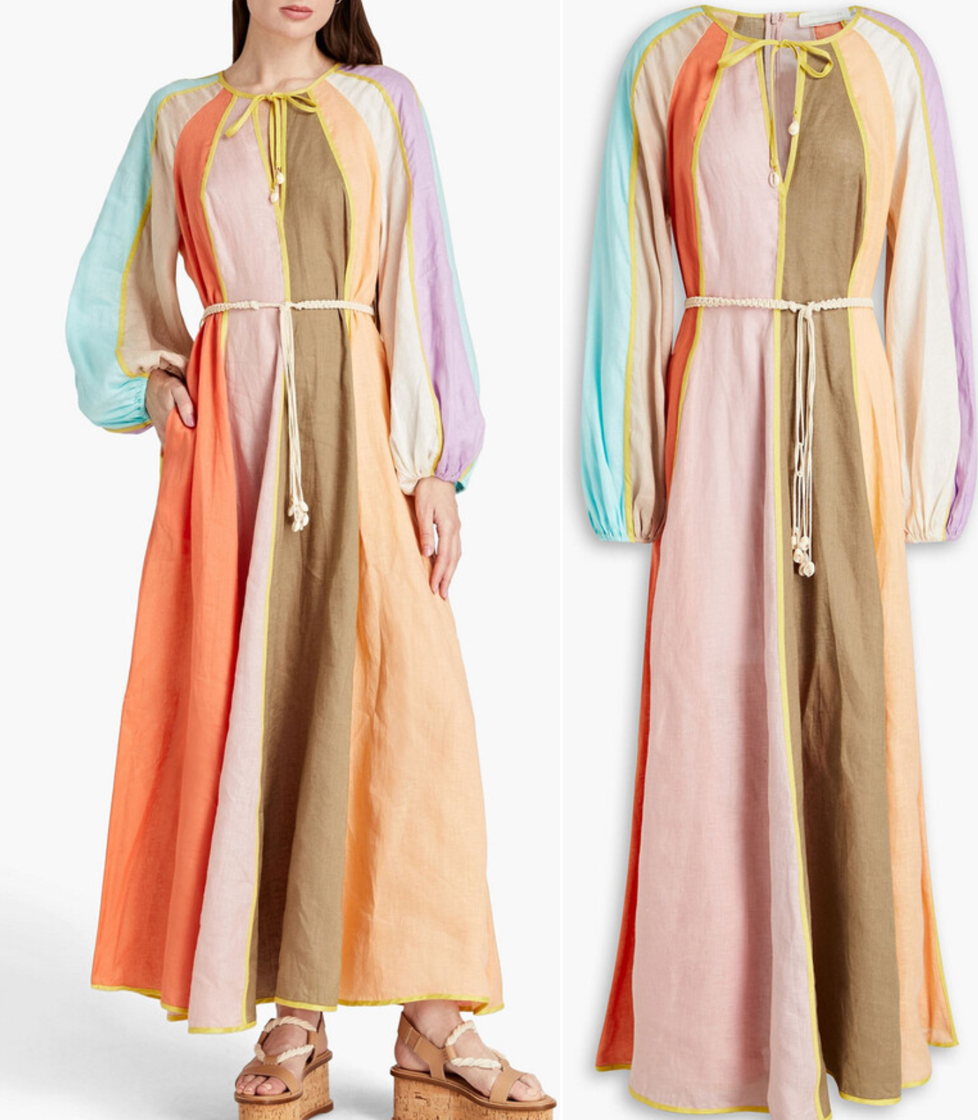 ZIMMERMANN Lola Panelled Linen Maxi Dress size US 8