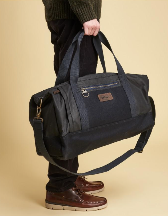 Barbour Waxed Navy Blue Holdall Duffle Bag
