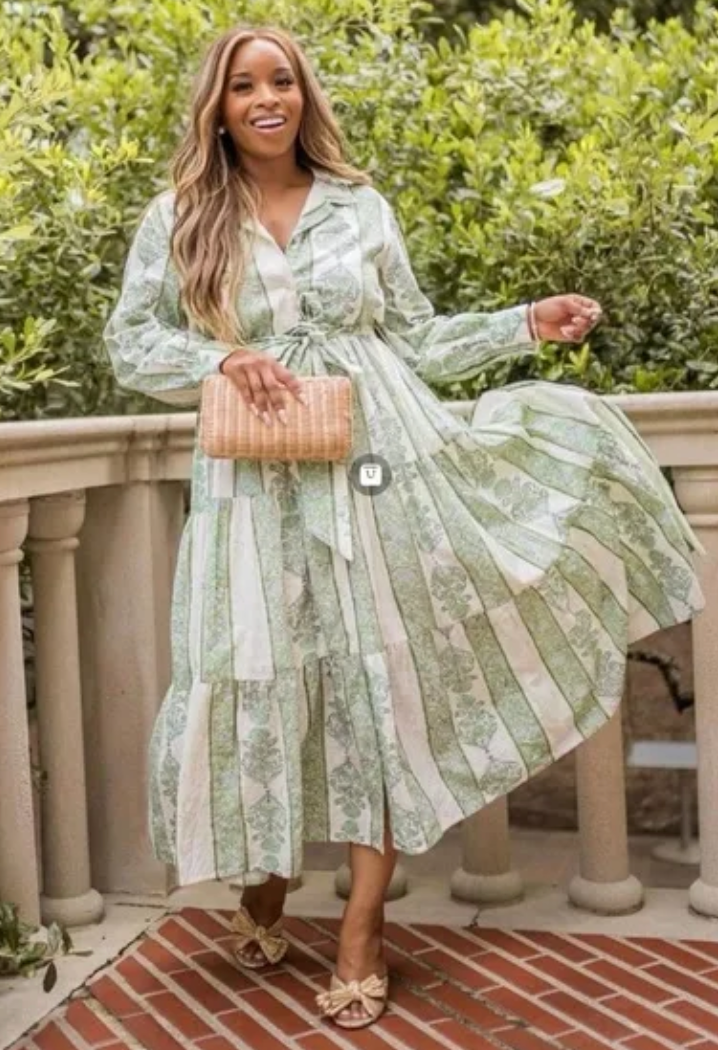 Roller Rabbit Sonora Green Cream Midi Dress size L
