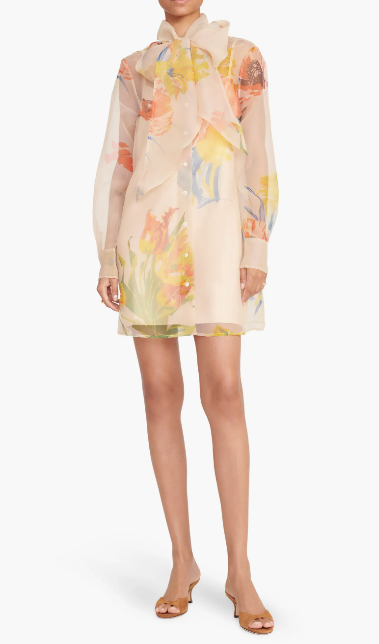 STAUD Maryn Floral Long Sleeve Organza Mini Shirtdress size XS