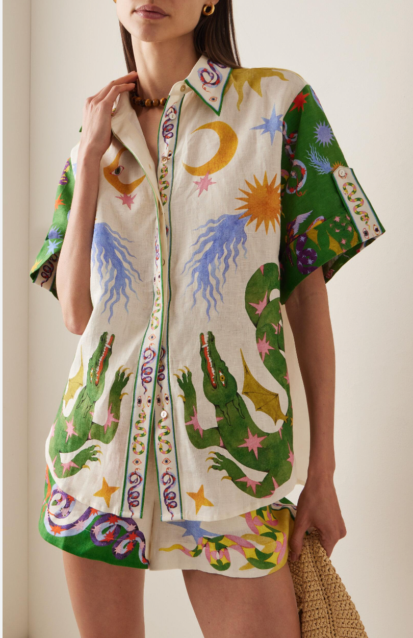 ALEMAIS Seeker Printed Linen Shirt size US 8