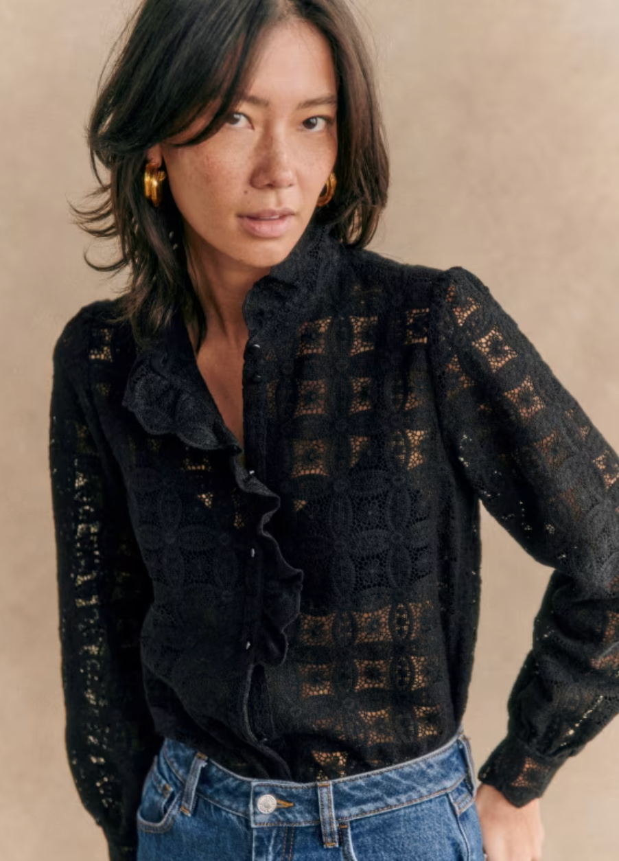Sezane Chlo Blouse Noir size US 10