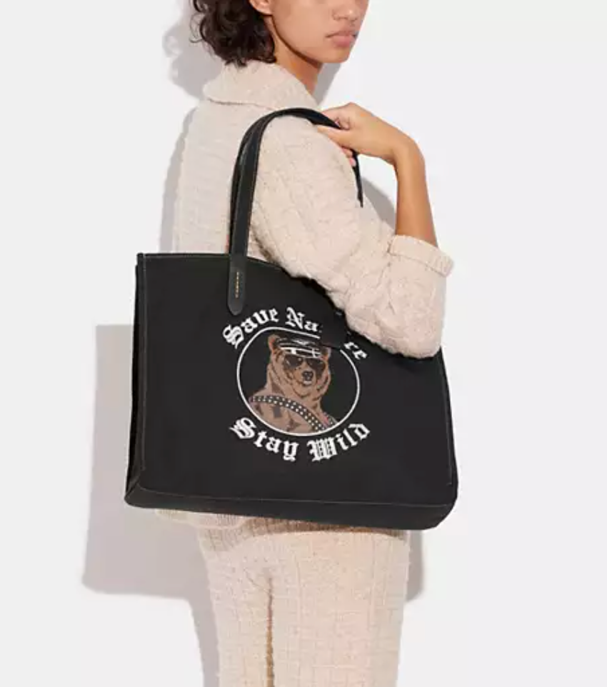 COACH Tote  Recycled Canvas With Bear Graphic