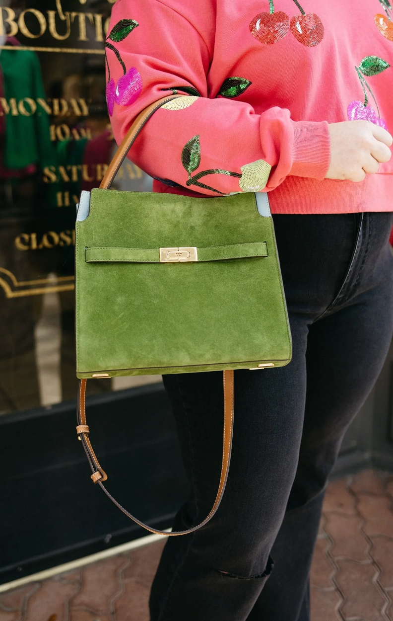 Tory Burch Lee Radziwill Small Double Bag Green Suede Runway Edition