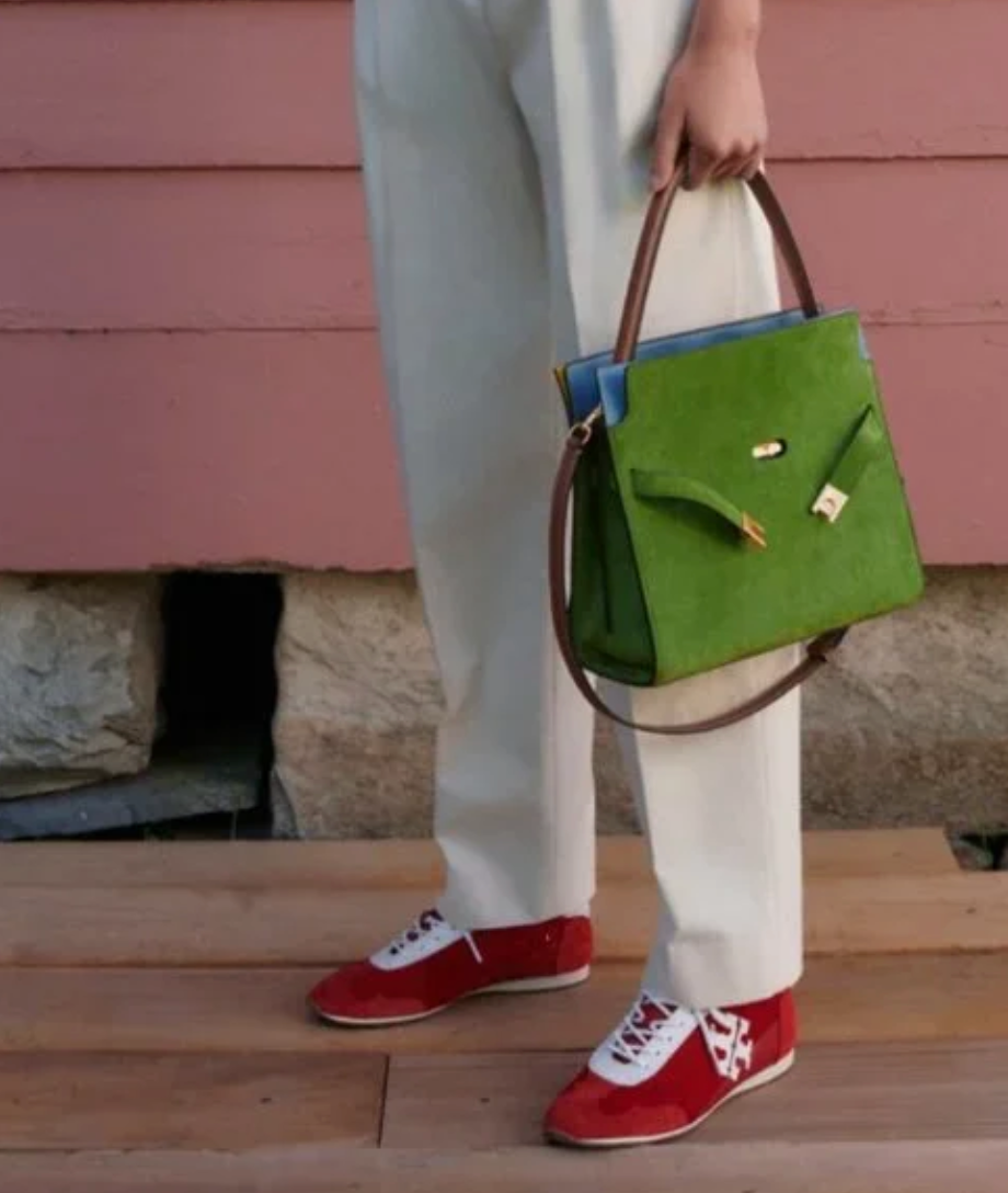 Tory Burch Lee Radziwill Small Double Bag Green Suede Runway Edition