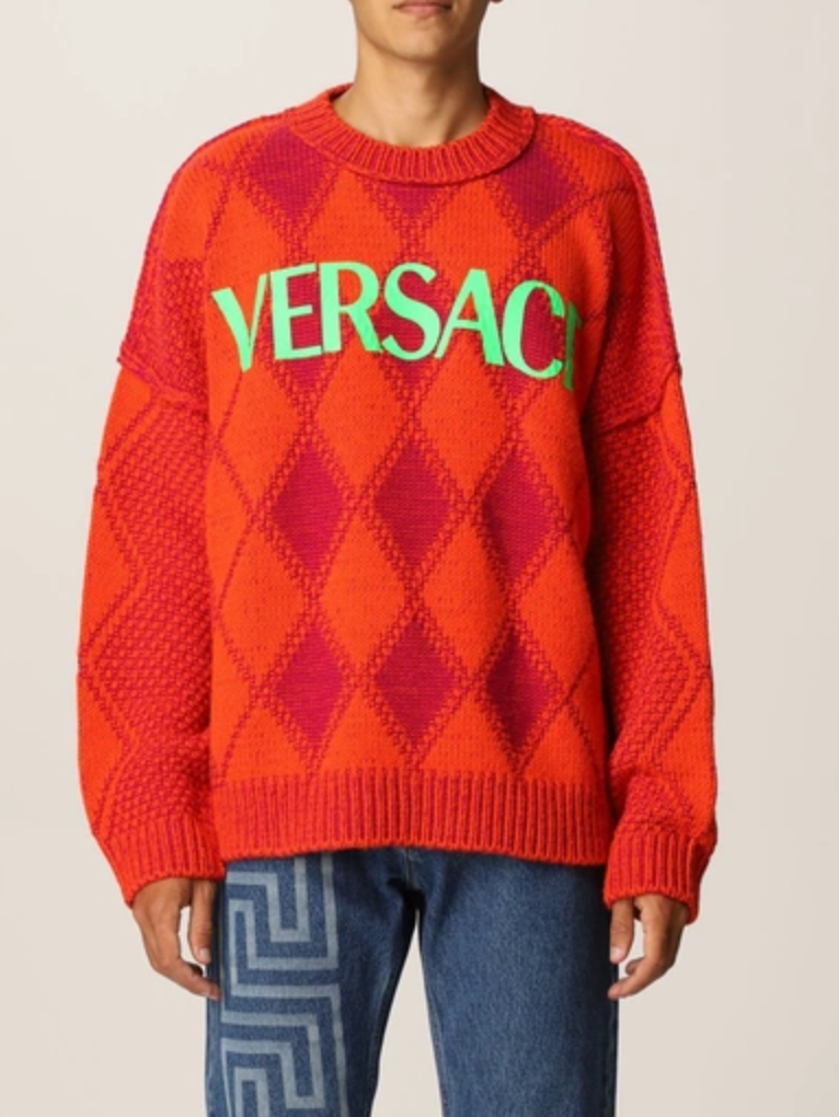VERSACE Logo Argyle Wool and Alpaca Sweater size XL/XXL