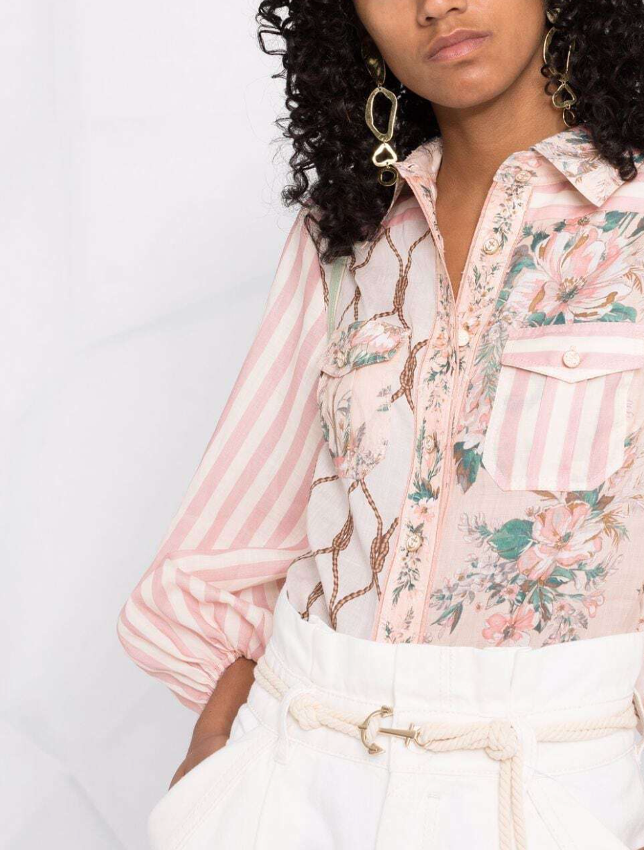 Zimmerman Moonshine Printed Shirt In Pastel Pink Ramie size US 2 PETITE