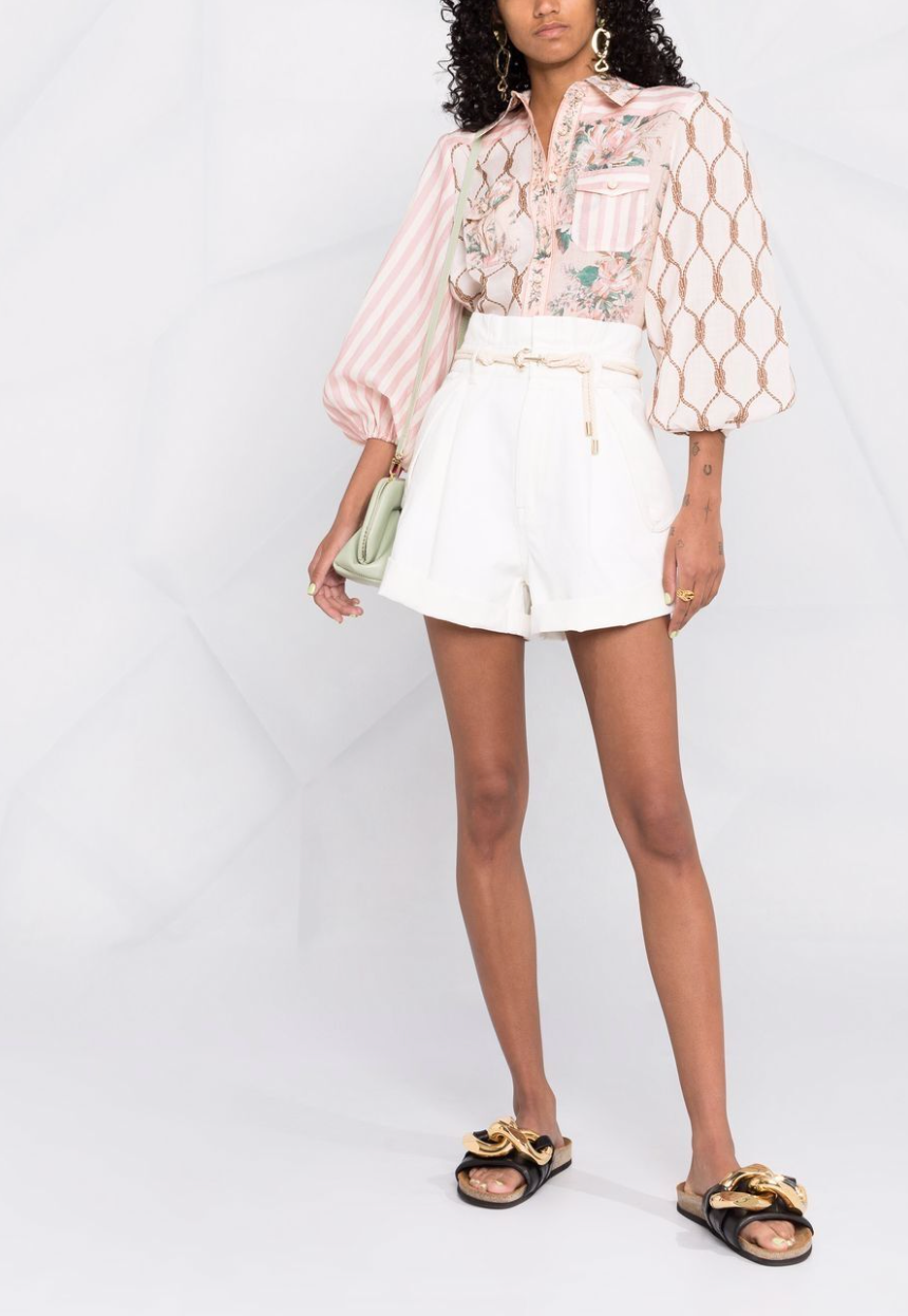 Zimmerman Moonshine Printed Shirt In Pastel Pink Ramie size US 2 PETITE