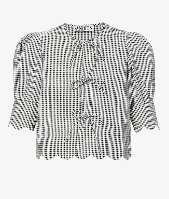 Andion Barbara Gingham Bow Blouse size M