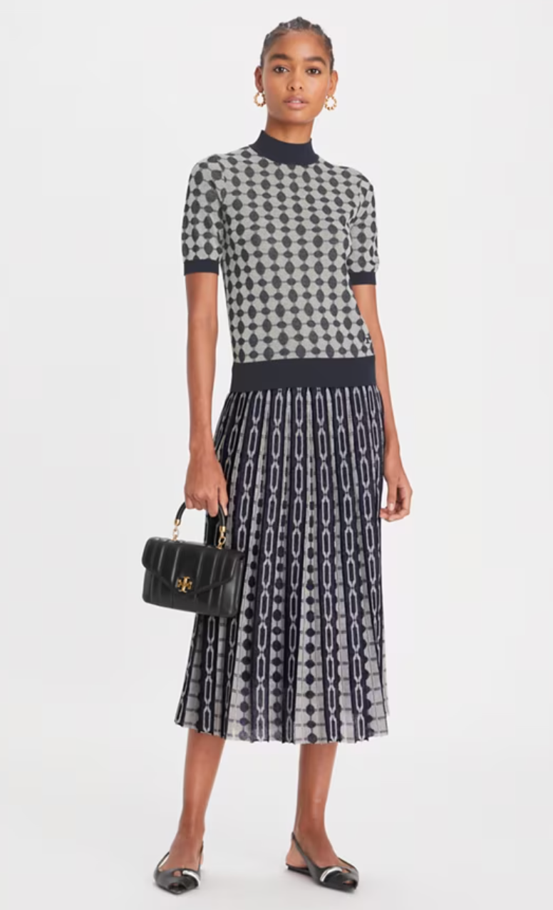 Tory Burch Monogram Jacquard Knit Midi Skirt size L