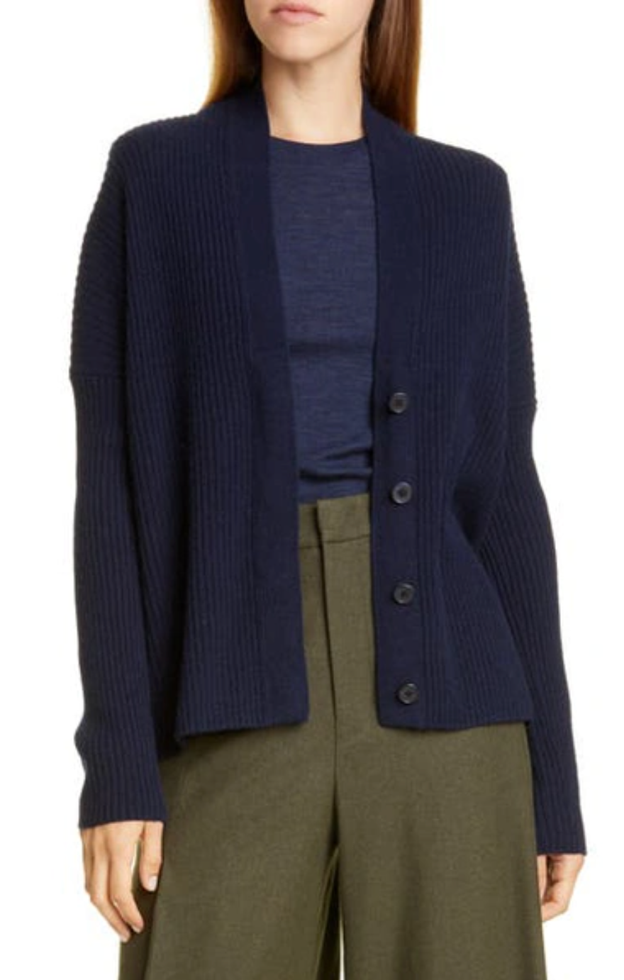 Vince Ribbed Button Front Cardigan Wool/Cashmere size S