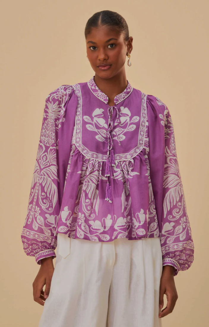 Farm Rio Sweet Garden Lilac Blouse size L