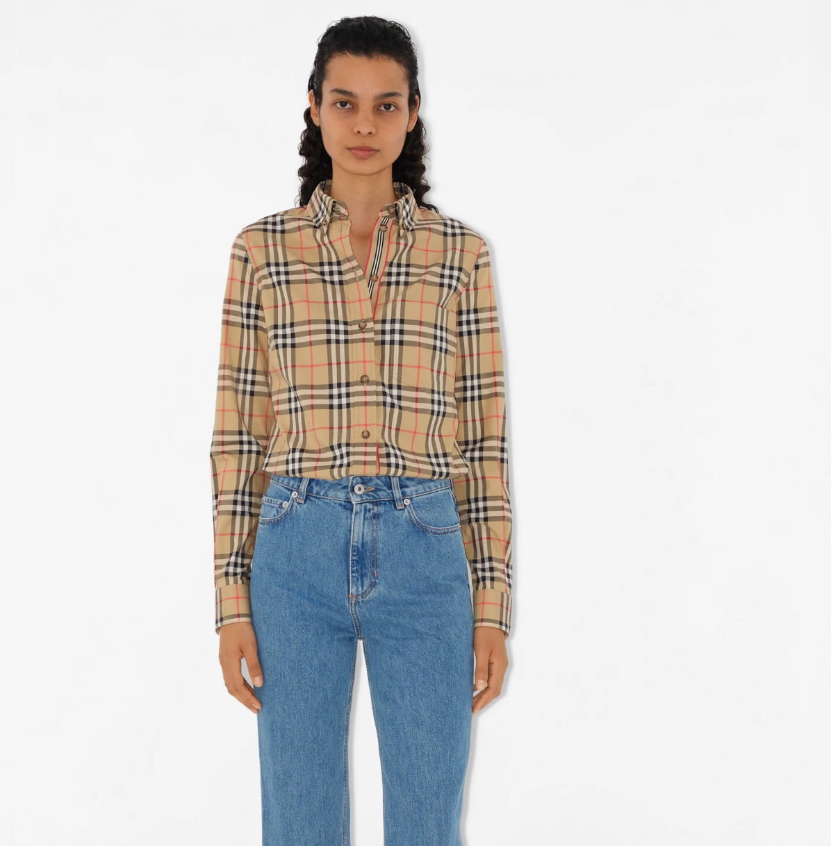 Burberry Check Stretch Cotton Shirt size US 8