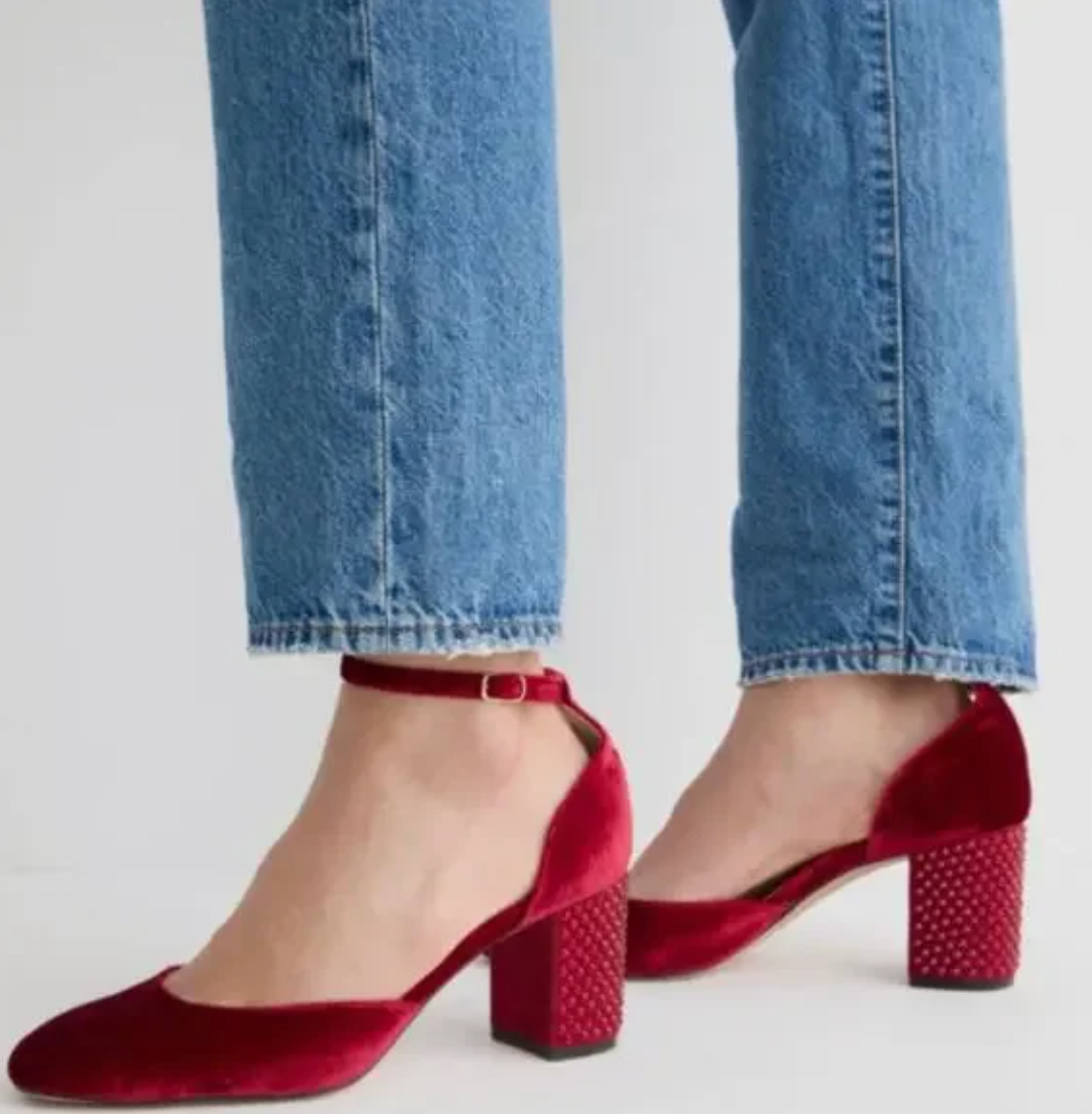 J. Crew Massie Studded Velvet Heels Velvet Deep Ruby