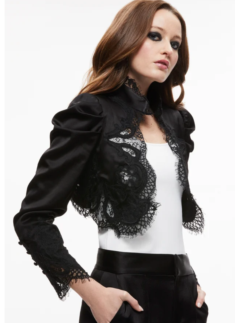 Alice and Olivia Thomasina Puff Sleeve Cropped Jacket size XL
