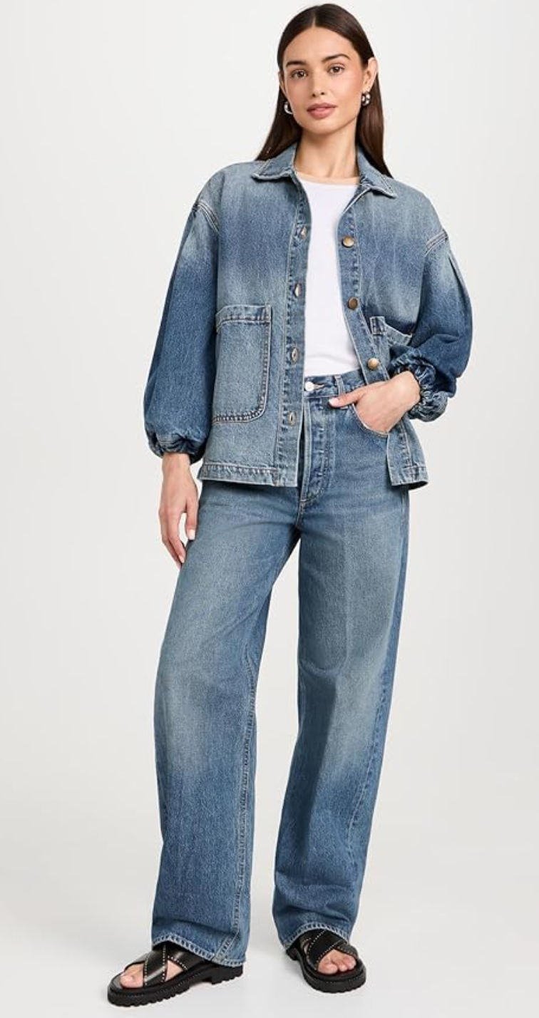 The Great The Blouson Sleeve Chore Denim Jean Jacket size L