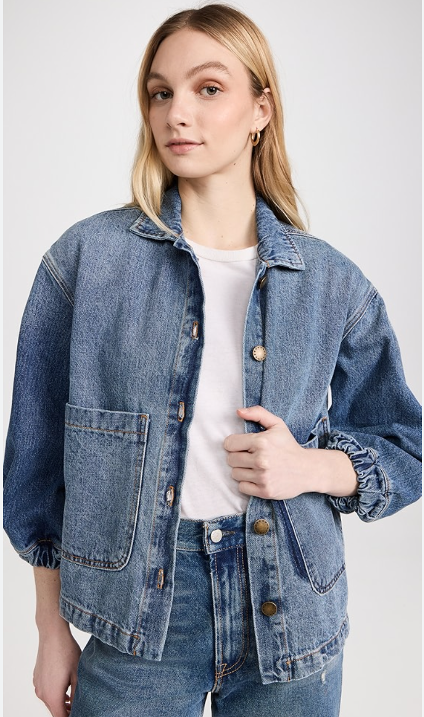 The Great The Blouson Sleeve Chore Denim Jean Jacket size L