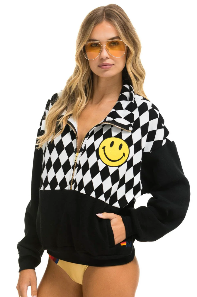 Aviator Nation Diamond Smiley Half Zip Sweatshirt size M