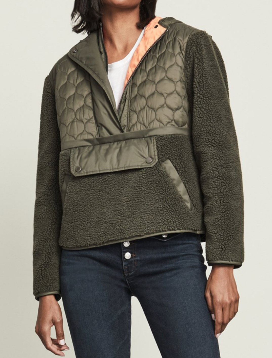 Veronica Beard Army Green Quilted Sherpa Leo Pullover size XS