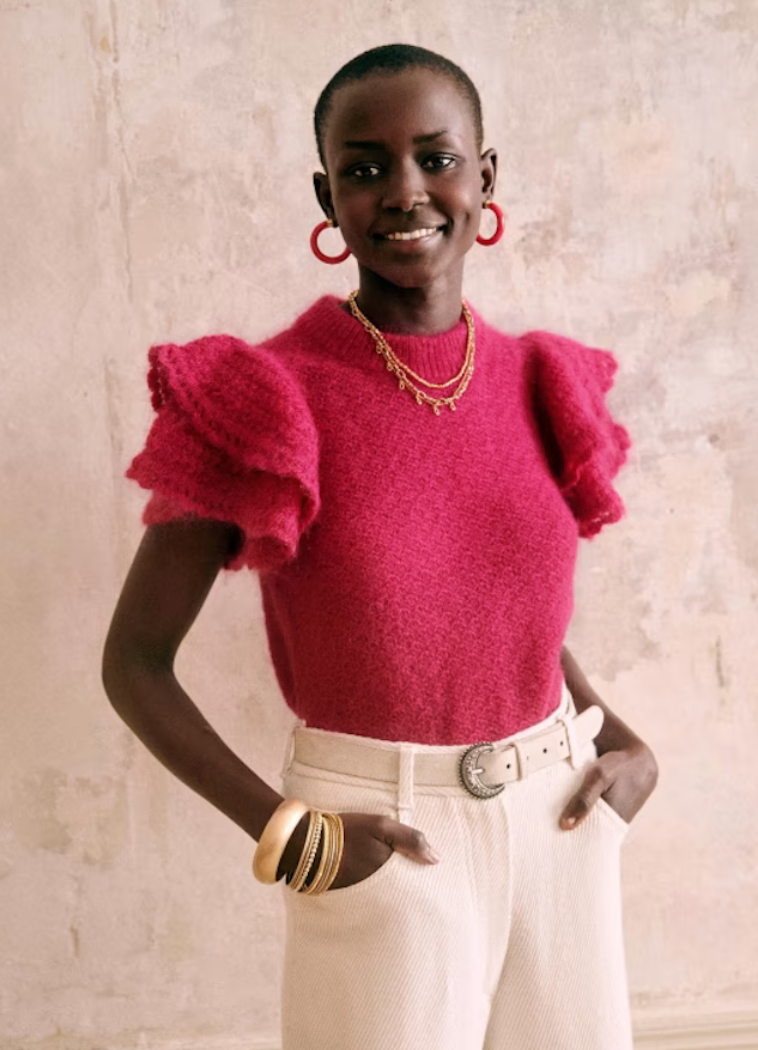 Sezane Ilda Ruffle Sleeves Sweater Top size S