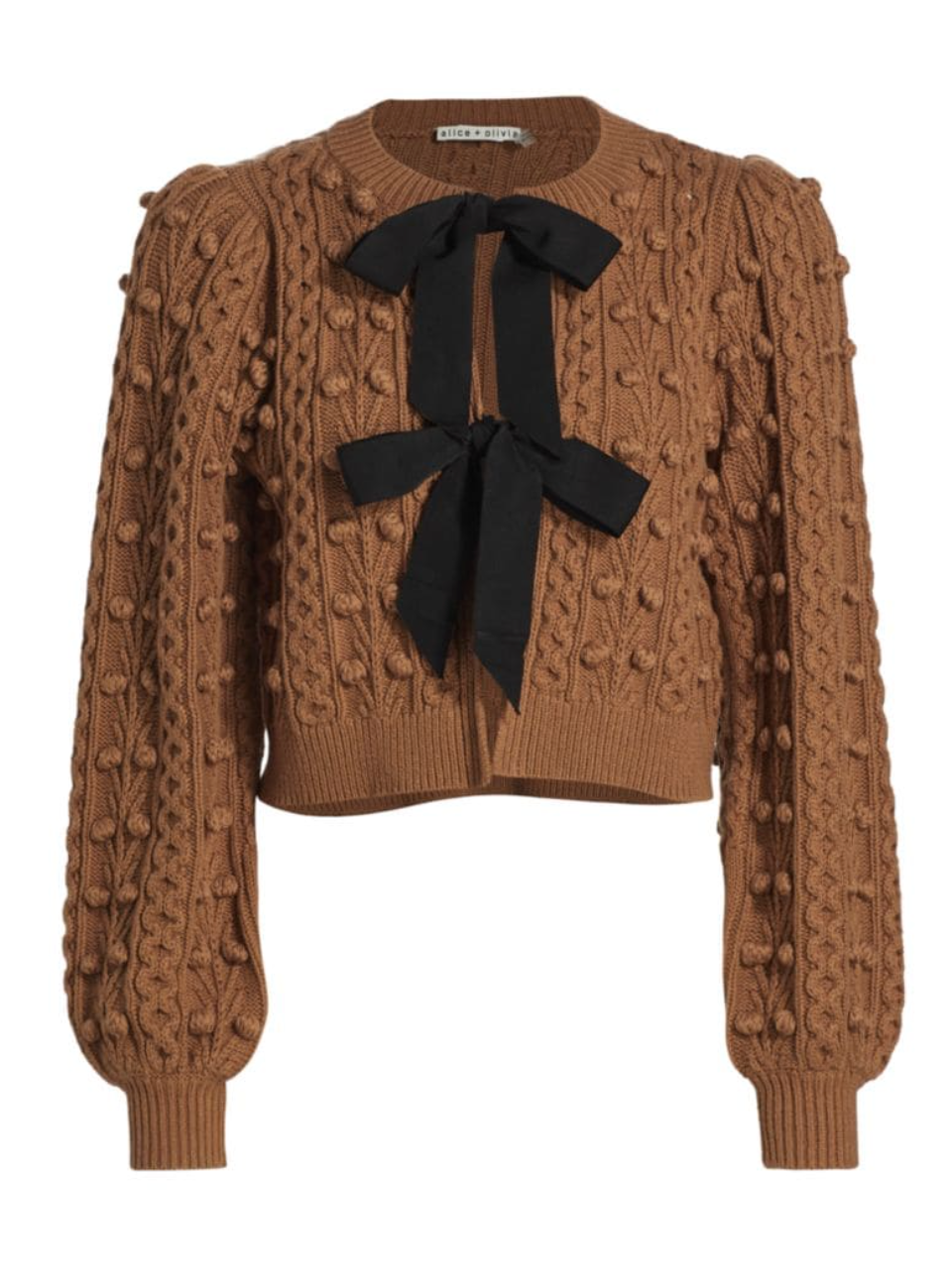 Alice and Olivia Kitty Bow Camel Cardigan size L