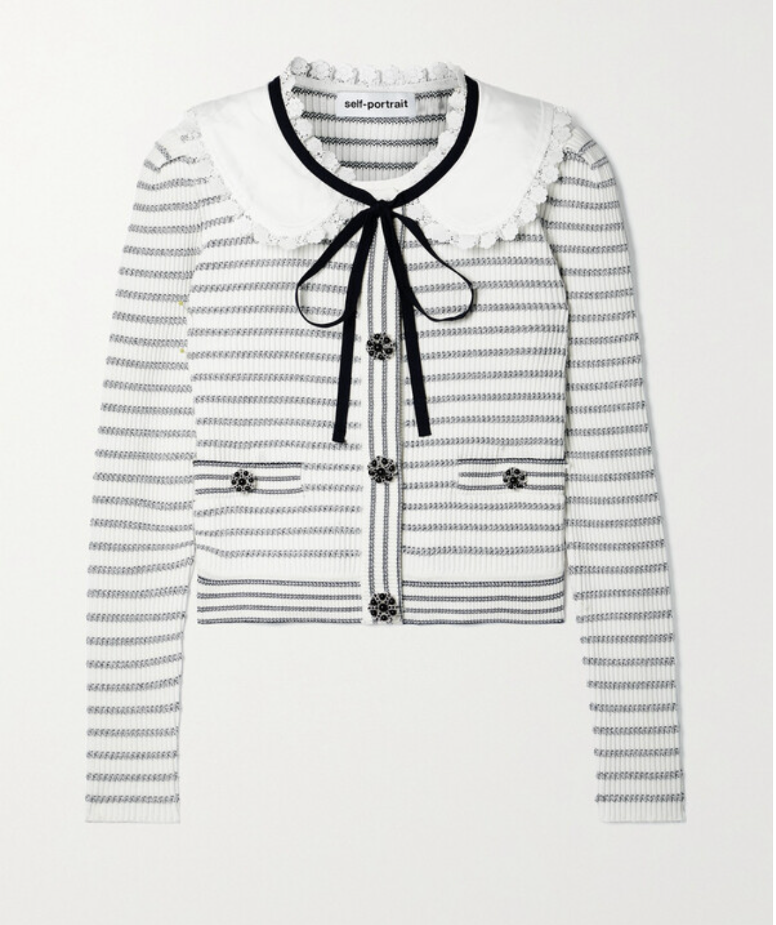 Self Portrait Embellished Striped Metallic Ribbed Cardigan size L