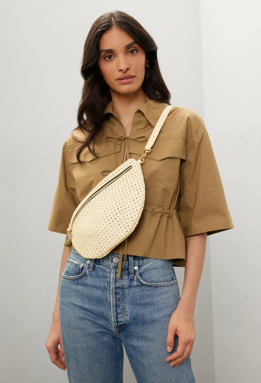 Clare V. Grande Fanny Cream Perforated