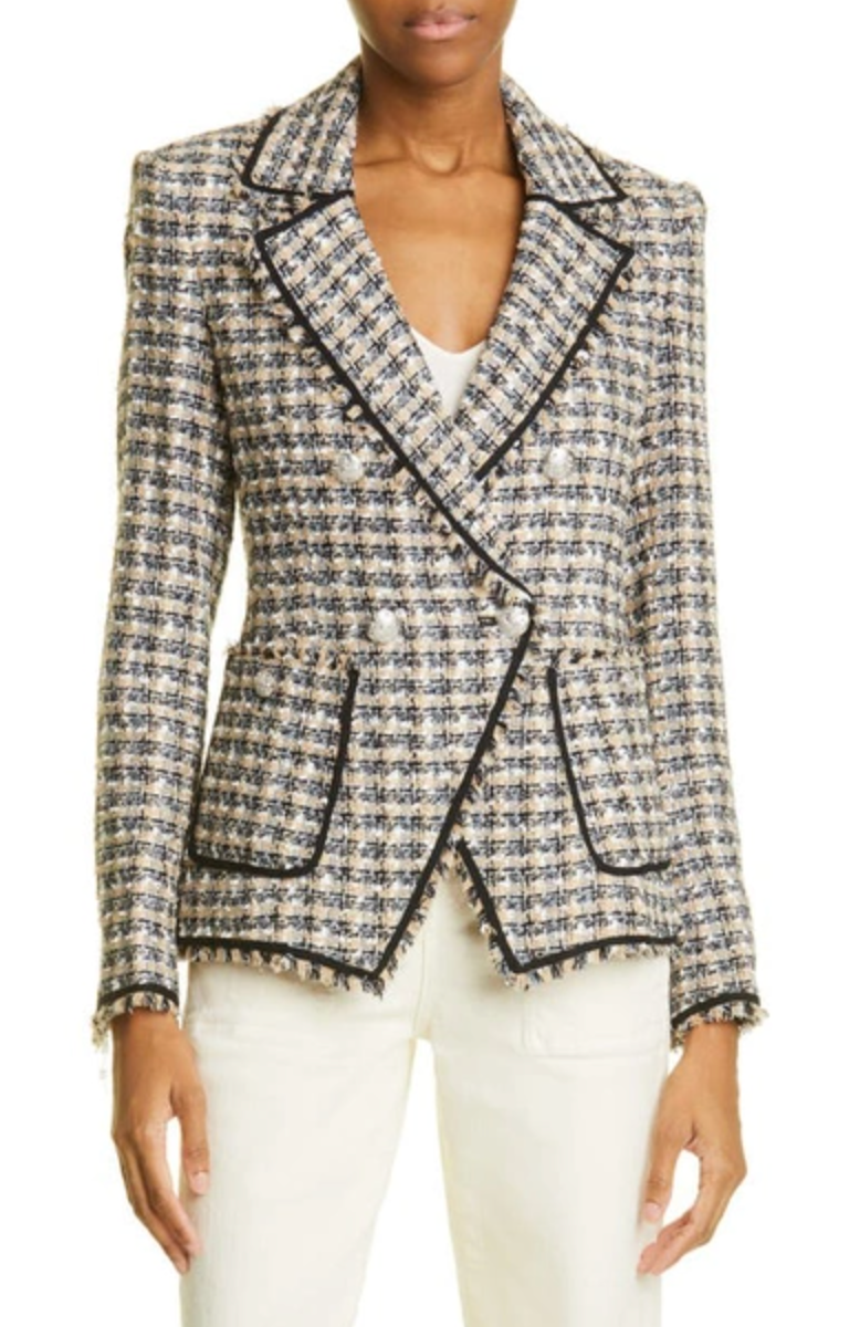 Veronica Beard Theron Houndstooth Blazer In Blue Multi size 6
